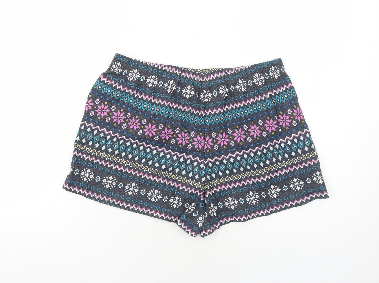 Marks and Spencer Womens Blue Geometric Cotton Basic Shorts Size M Regular Pull On