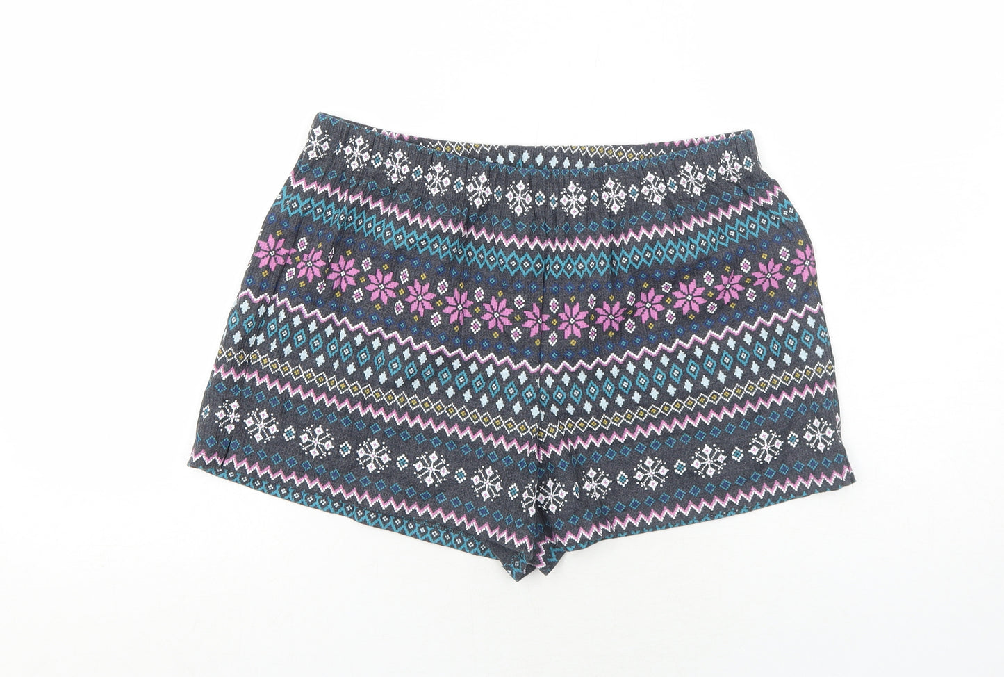Marks and Spencer Womens Blue Geometric Cotton Basic Shorts Size M Regular Pull On
