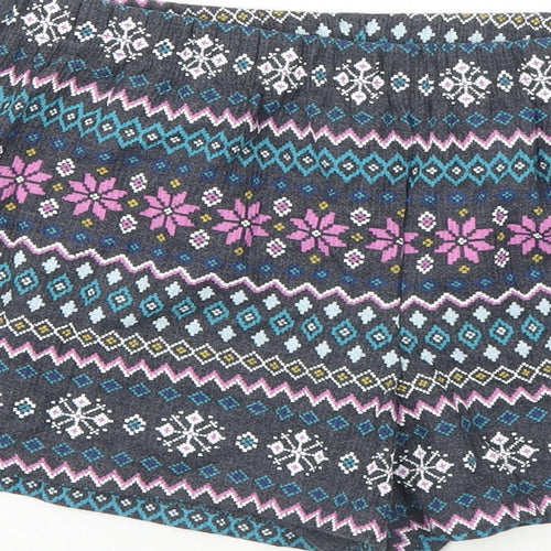 Marks and Spencer Womens Blue Geometric Cotton Basic Shorts Size M Regular Pull On