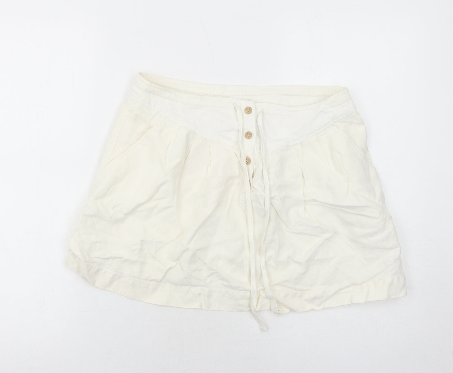 Zara Womens Ivory Linen Mini Skirt Size M Button
