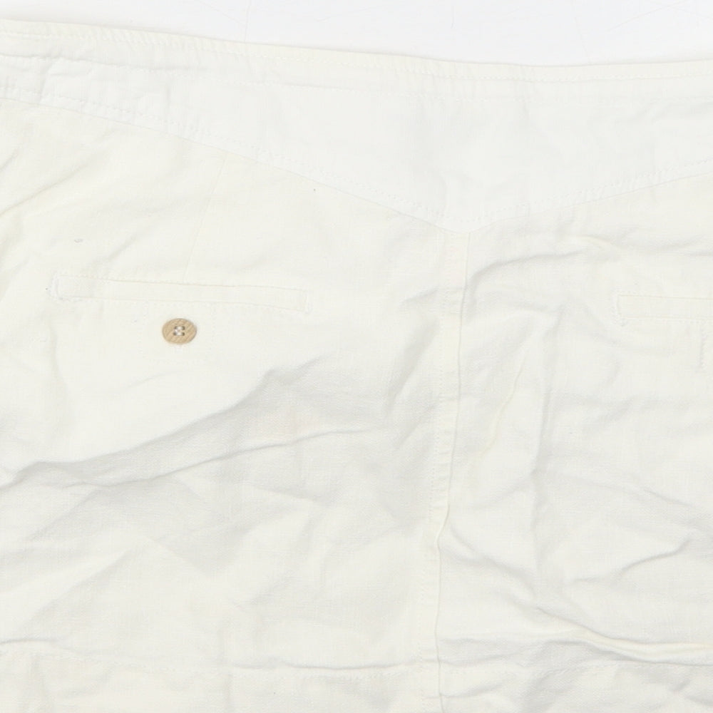 Zara Womens Ivory Linen Mini Skirt Size M Button