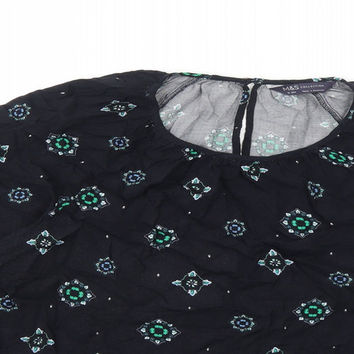 Marks and Spencer Womens Blue Geometric Viscose Basic Blouse Size 16 Round Neck