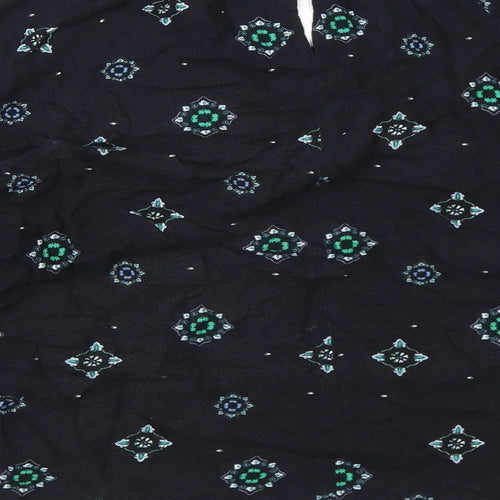 Marks and Spencer Womens Blue Geometric Viscose Basic Blouse Size 16 Round Neck