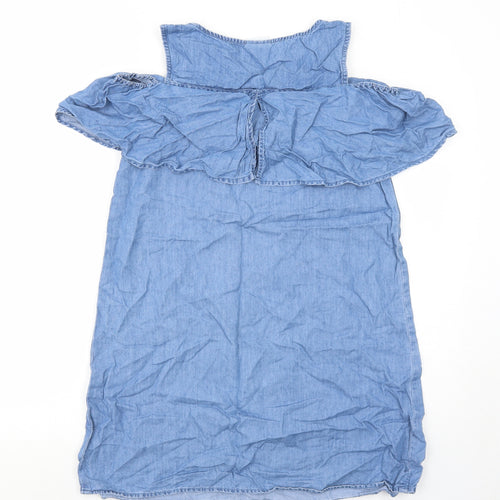Villa Womens Blue Cotton A-Line Size 10 Round Neck Pullover - Cold Shoulder