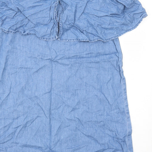 Villa Womens Blue Cotton A-Line Size 10 Round Neck Pullover - Cold Shoulder