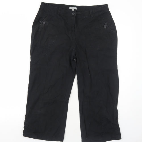 Carla Womens Black Cotton Trousers Size M Regular Zip