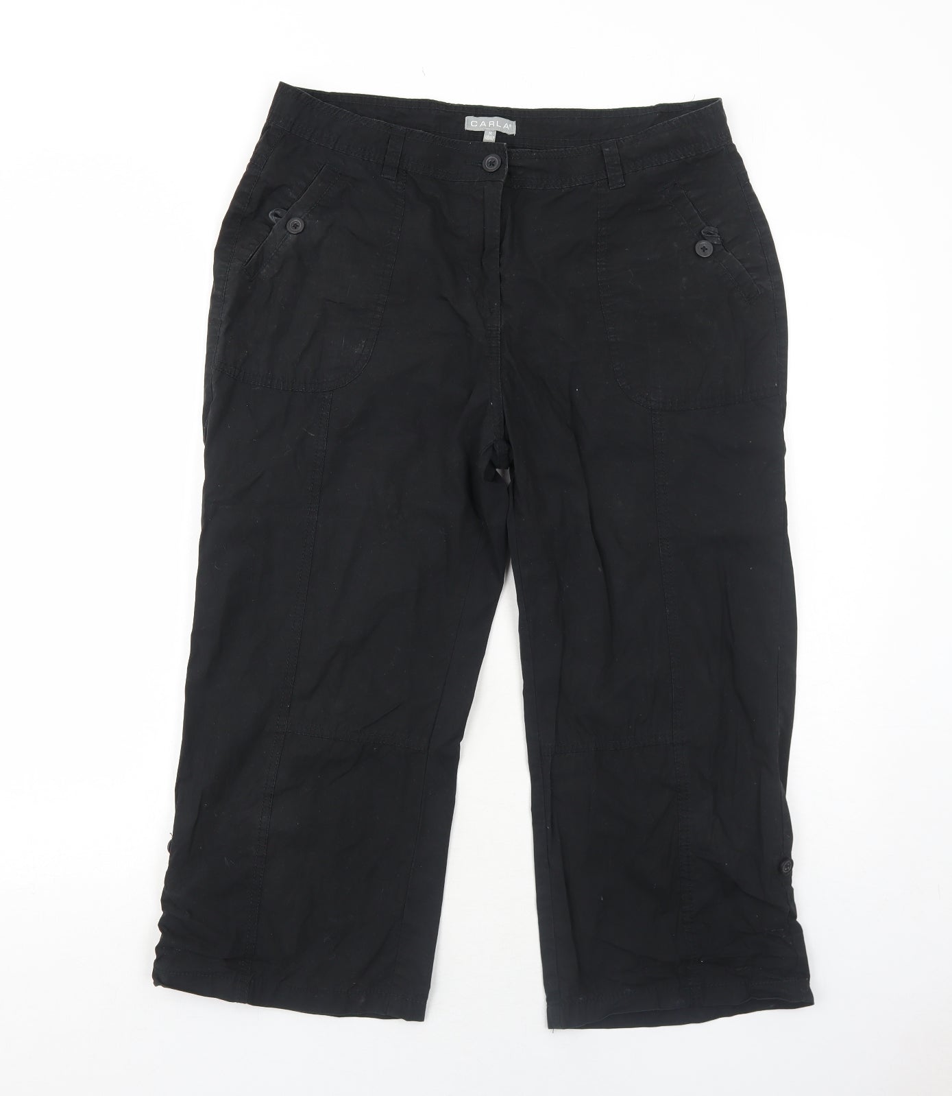 Carla Womens Black Cotton Trousers Size M Regular Zip