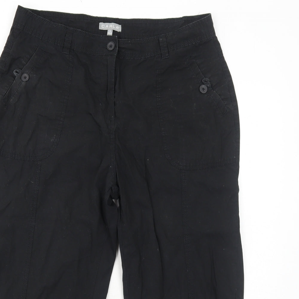 Carla Womens Black Cotton Trousers Size M Regular Zip