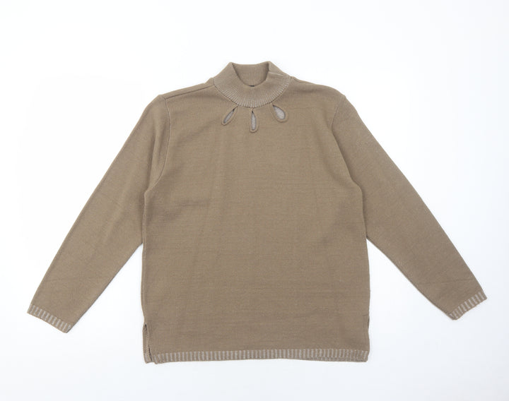 One by One Womens Beige High Neck Acrylic Pullover Jumper Size S