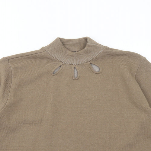 One by One Womens Beige High Neck Acrylic Pullover Jumper Size S