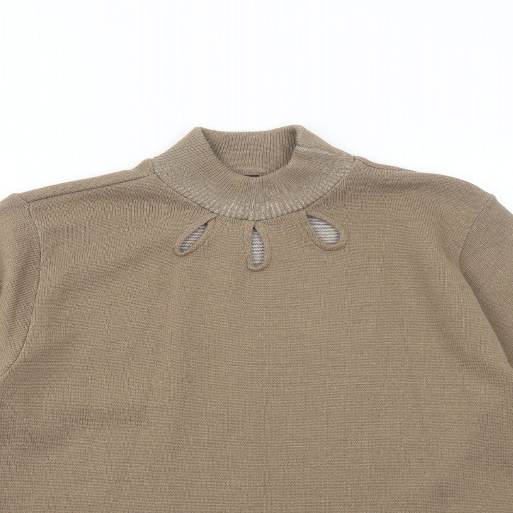 One by One Womens Beige High Neck Acrylic Pullover Jumper Size S
