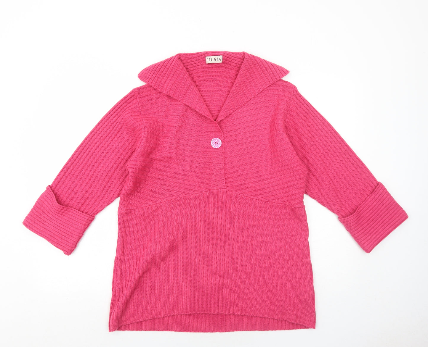Celaia Womens Pink Collared Acrylic Pullover Jumper Size 18
