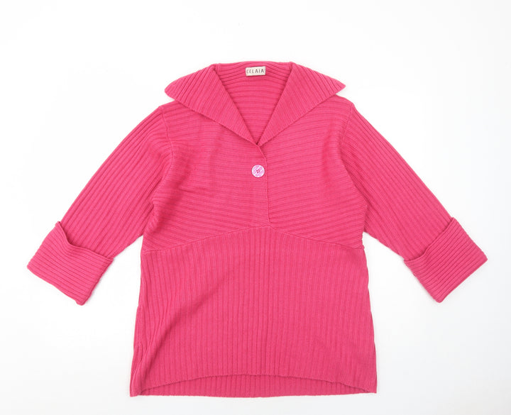 Celaia Womens Pink Collared Acrylic Pullover Jumper Size 18
