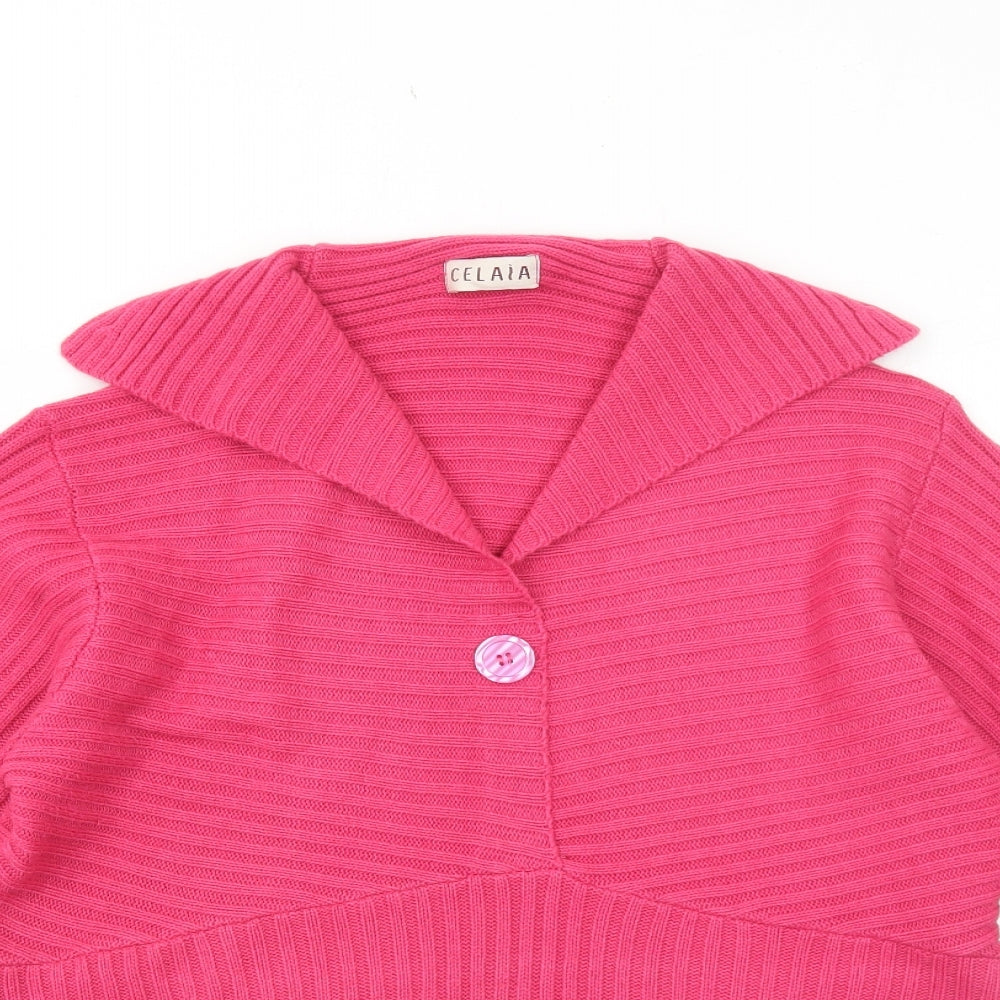 Celaia Womens Pink Collared Acrylic Pullover Jumper Size 18