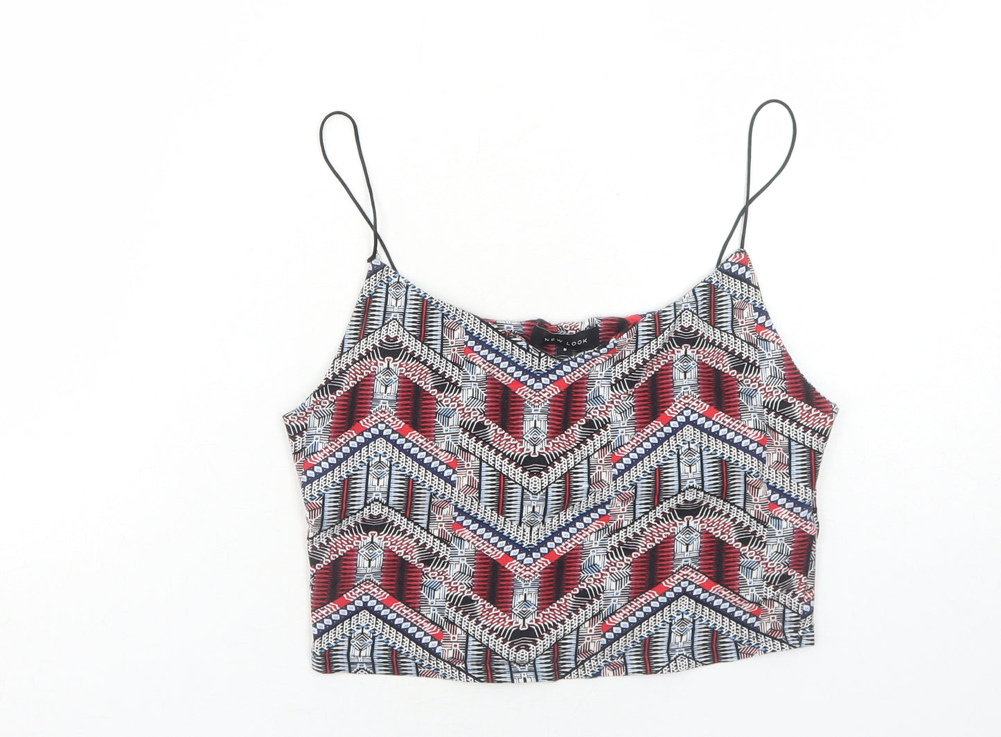 New Look Womens Multicoloured Geometric Cotton Cropped Tank Size 8 Round Neck