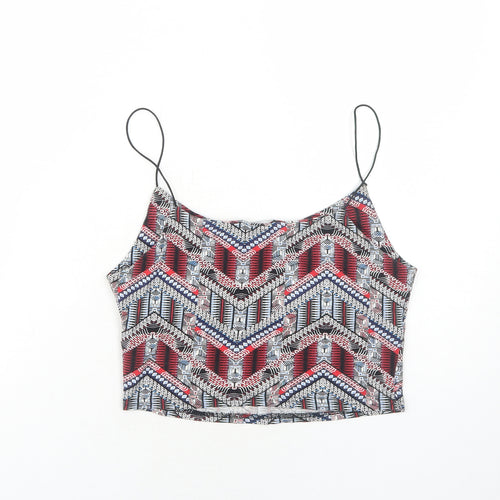 New Look Womens Multicoloured Geometric Cotton Cropped Tank Size 8 Round Neck