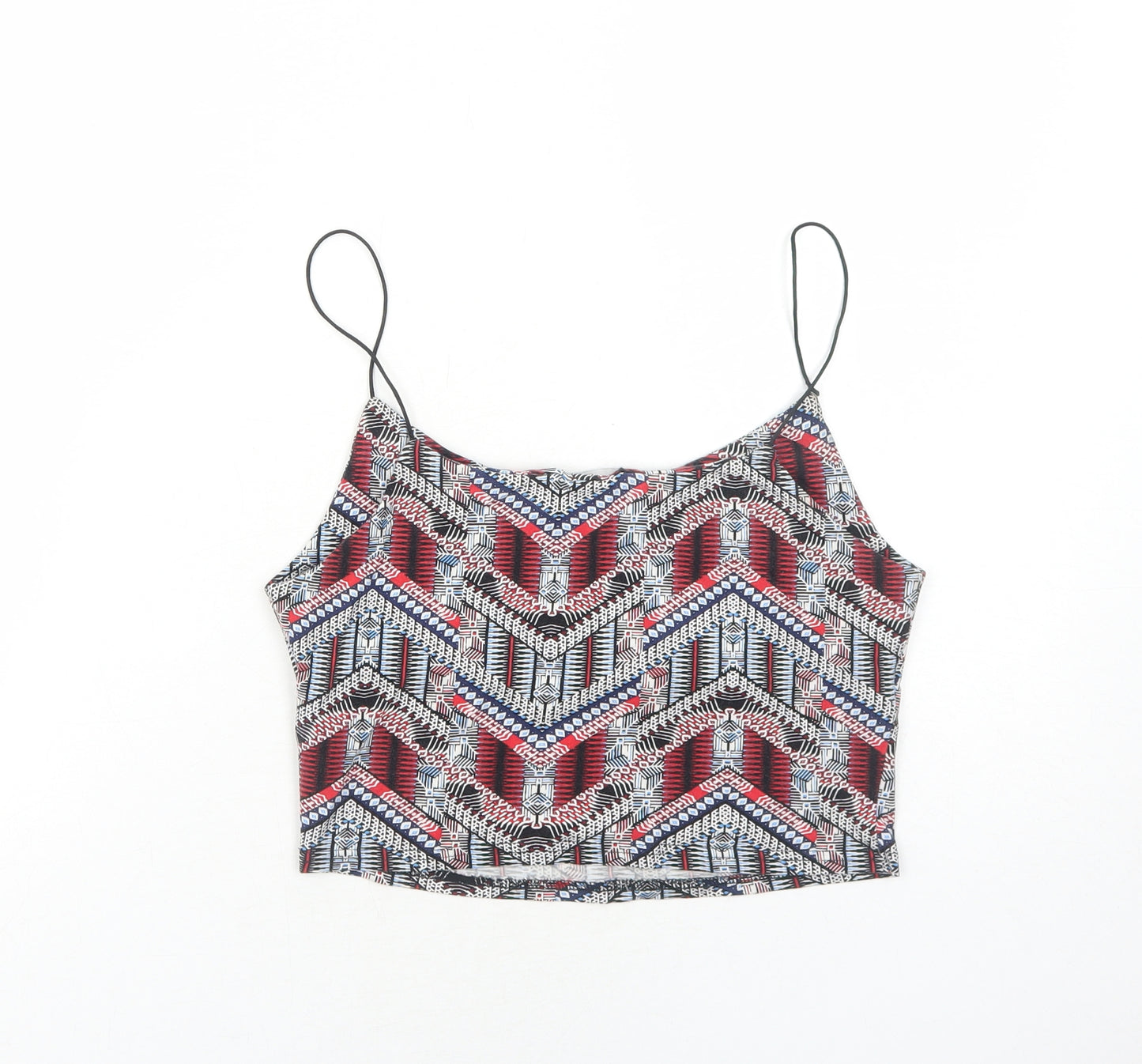 New Look Womens Multicoloured Geometric Cotton Cropped Tank Size 8 Round Neck