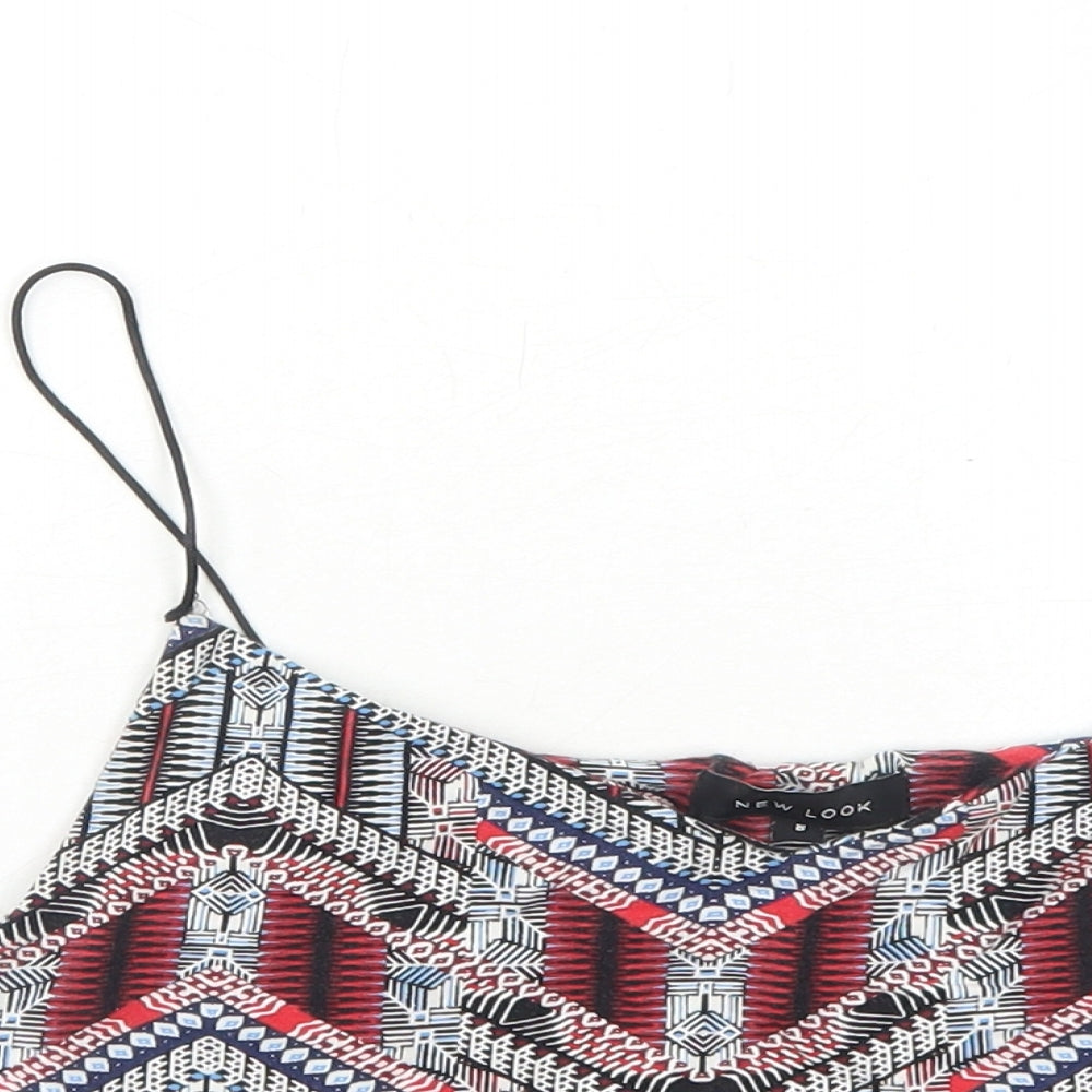 New Look Womens Multicoloured Geometric Cotton Cropped Tank Size 8 Round Neck
