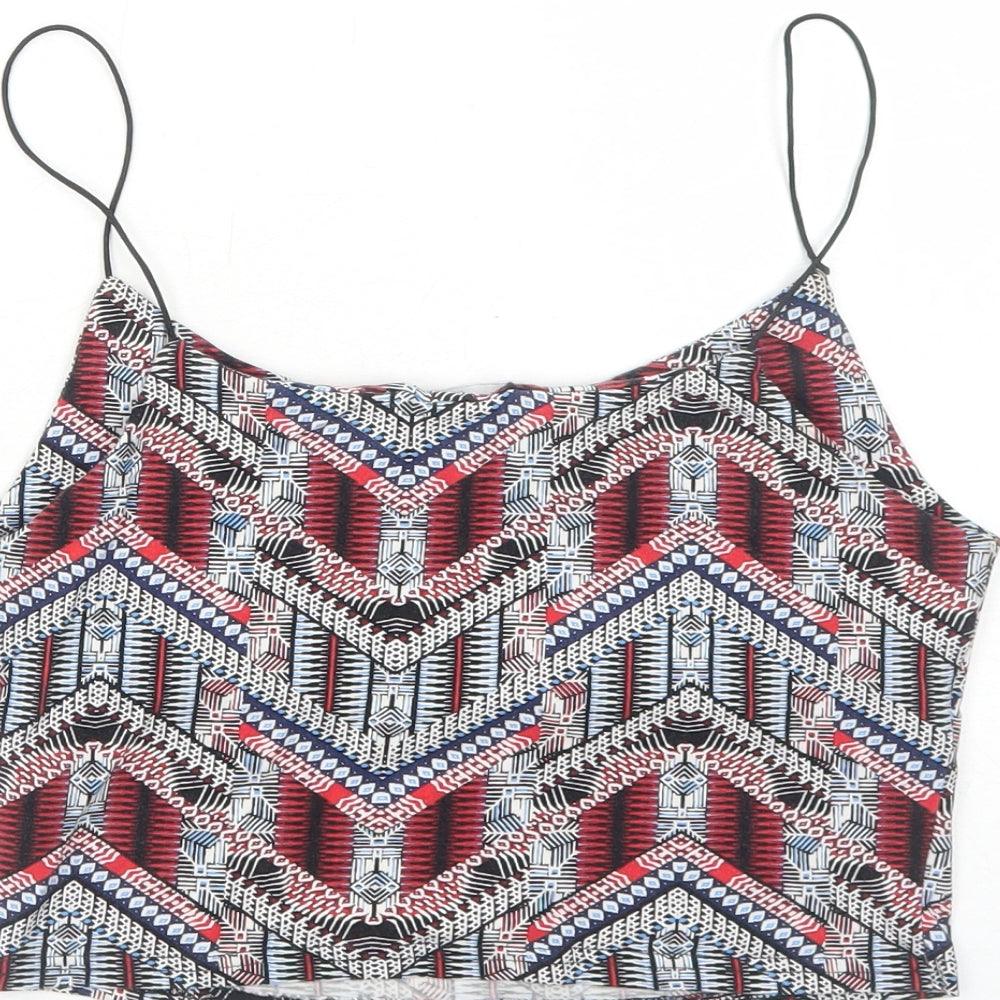 New Look Womens Multicoloured Geometric Cotton Cropped Tank Size 8 Round Neck