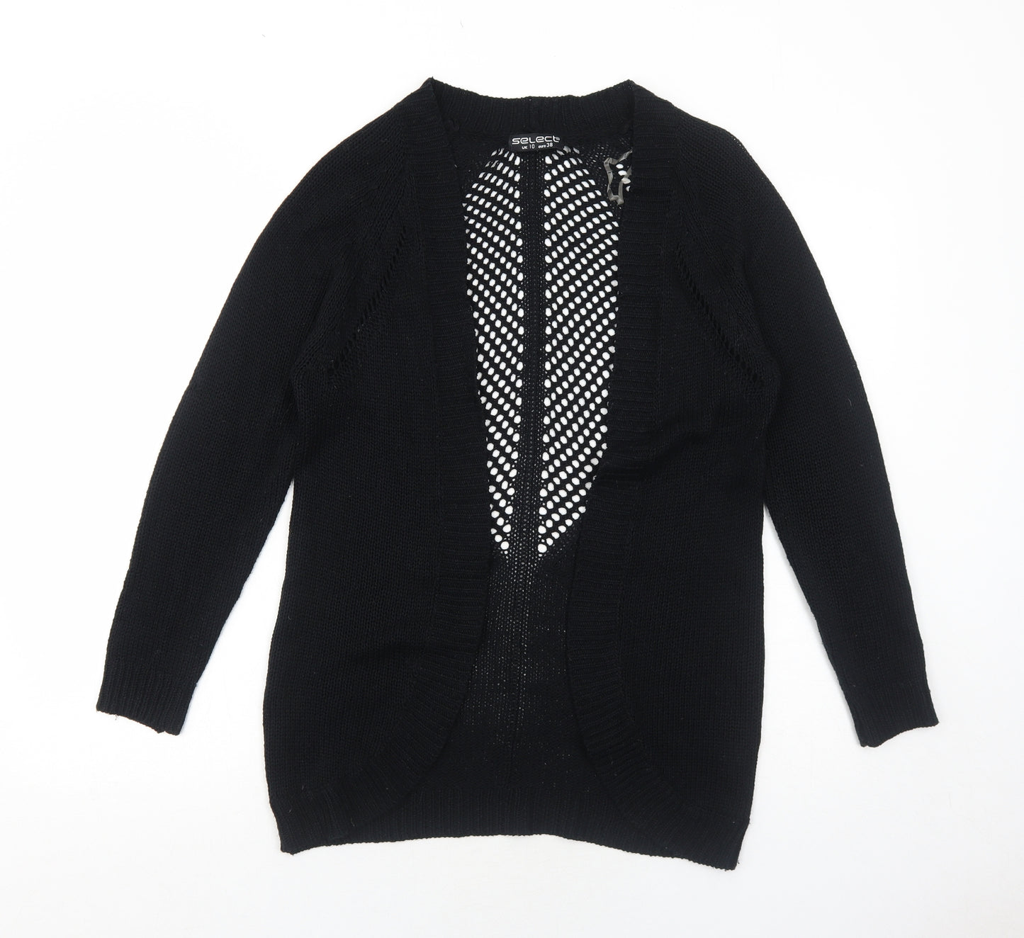 Select Womens Black Round Neck Acrylic Cardigan Jumper Size 10