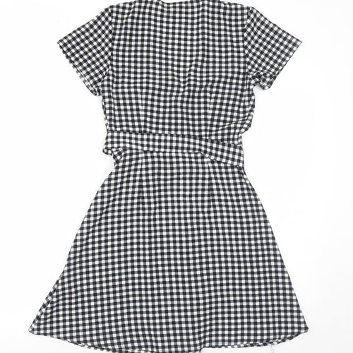 H&M Womens Black Gingham Polyester Trapeze & Swing Size 6 V-Neck Pullover