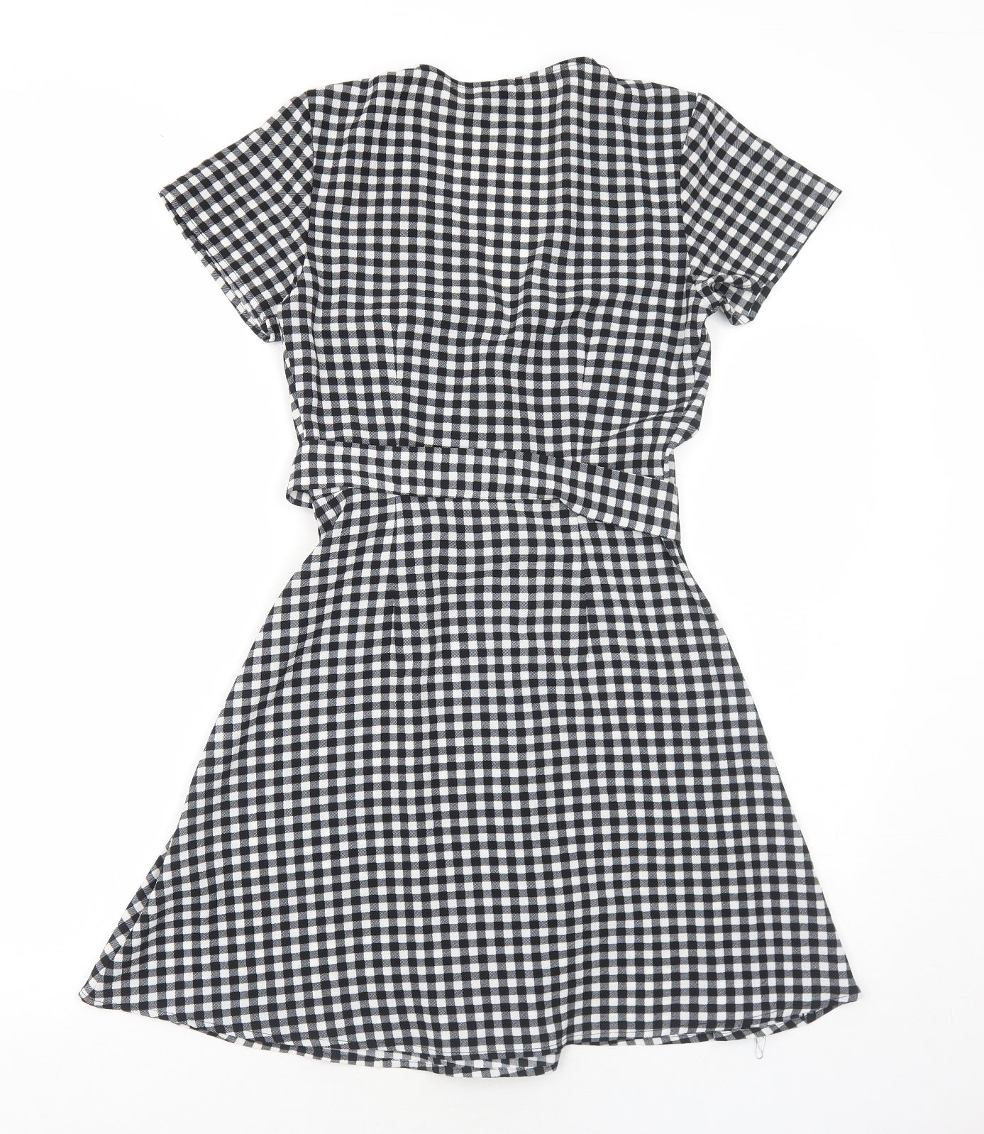 H&M Womens Black Gingham Polyester Trapeze & Swing Size 6 V-Neck Pullover
