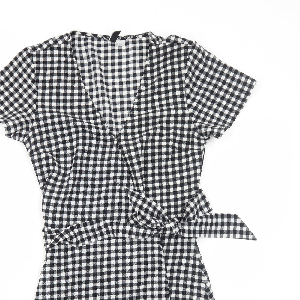 H&M Womens Black Gingham Polyester Trapeze & Swing Size 6 V-Neck Pullover