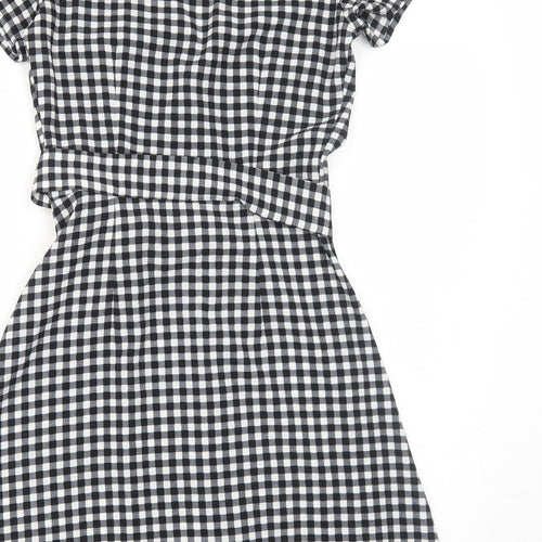 H&M Womens Black Gingham Polyester Trapeze & Swing Size 6 V-Neck Pullover