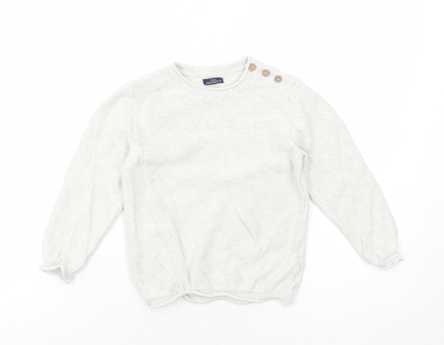 NEXT Boys Grey Round Neck Cotton Pullover Jumper Size 3-4 Years Button