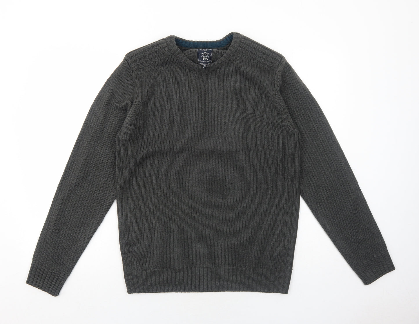 Kensington Mens Grey Round Neck Acrylic Pullover Jumper Size M Long Sleeve