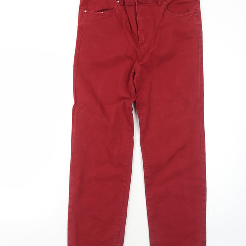 FABRIZIO GIANNI Womens Red Cotton Straight Jeans Size 14 Regular Zip