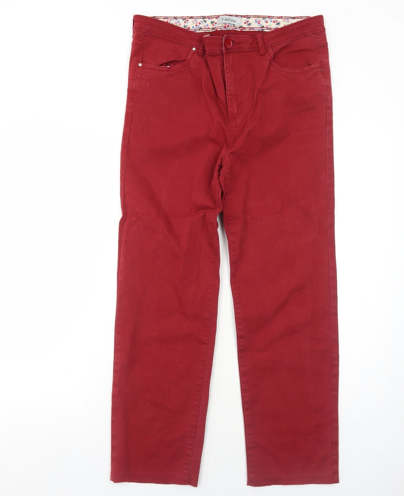 FABRIZIO GIANNI Womens Red Cotton Straight Jeans Size 14 Regular Zip