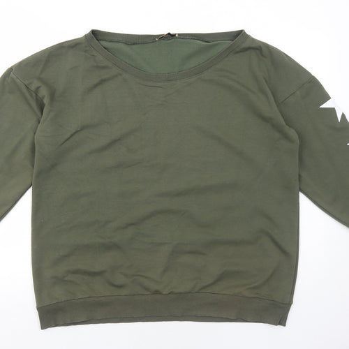 Jenerique Womens Green Cotton Pullover Sweatshirt Size 14 Pullover - Star Detail
