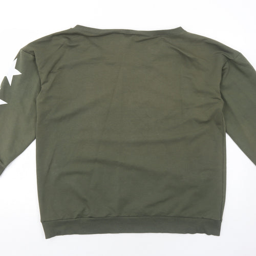 Jenerique Womens Green Cotton Pullover Sweatshirt Size 14 Pullover - Star Detail