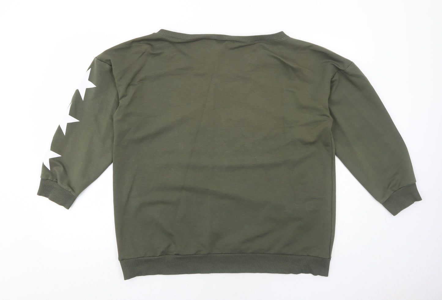 Jenerique Womens Green Cotton Pullover Sweatshirt Size 14 Pullover - Star Detail