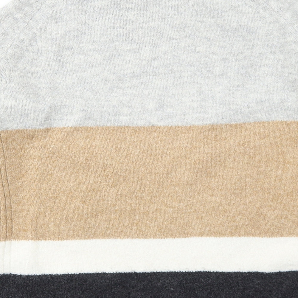 Marks and Spencer Womens Grey Round Neck Striped Acrylic Pullover Jumper Size S