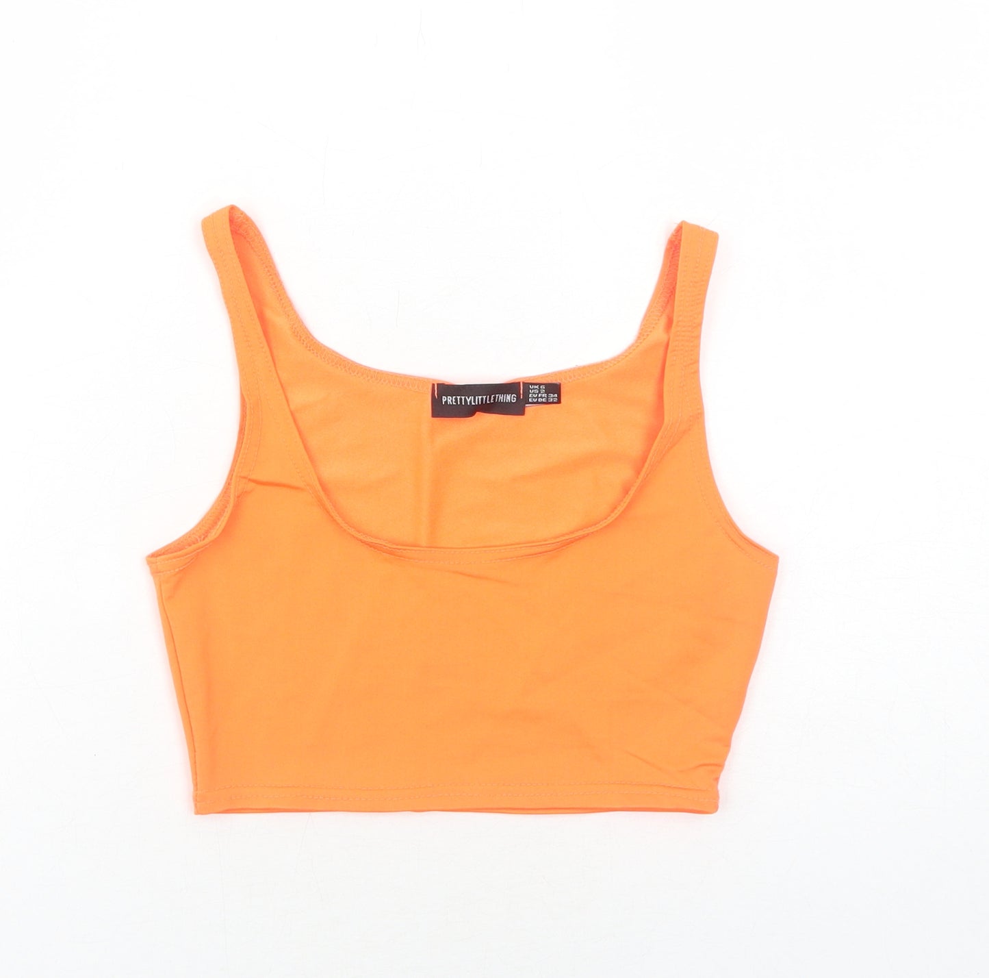 PRETTYLITTLETHING Womens Orange Polyester Cropped Tank Size 6 Scoop Neck