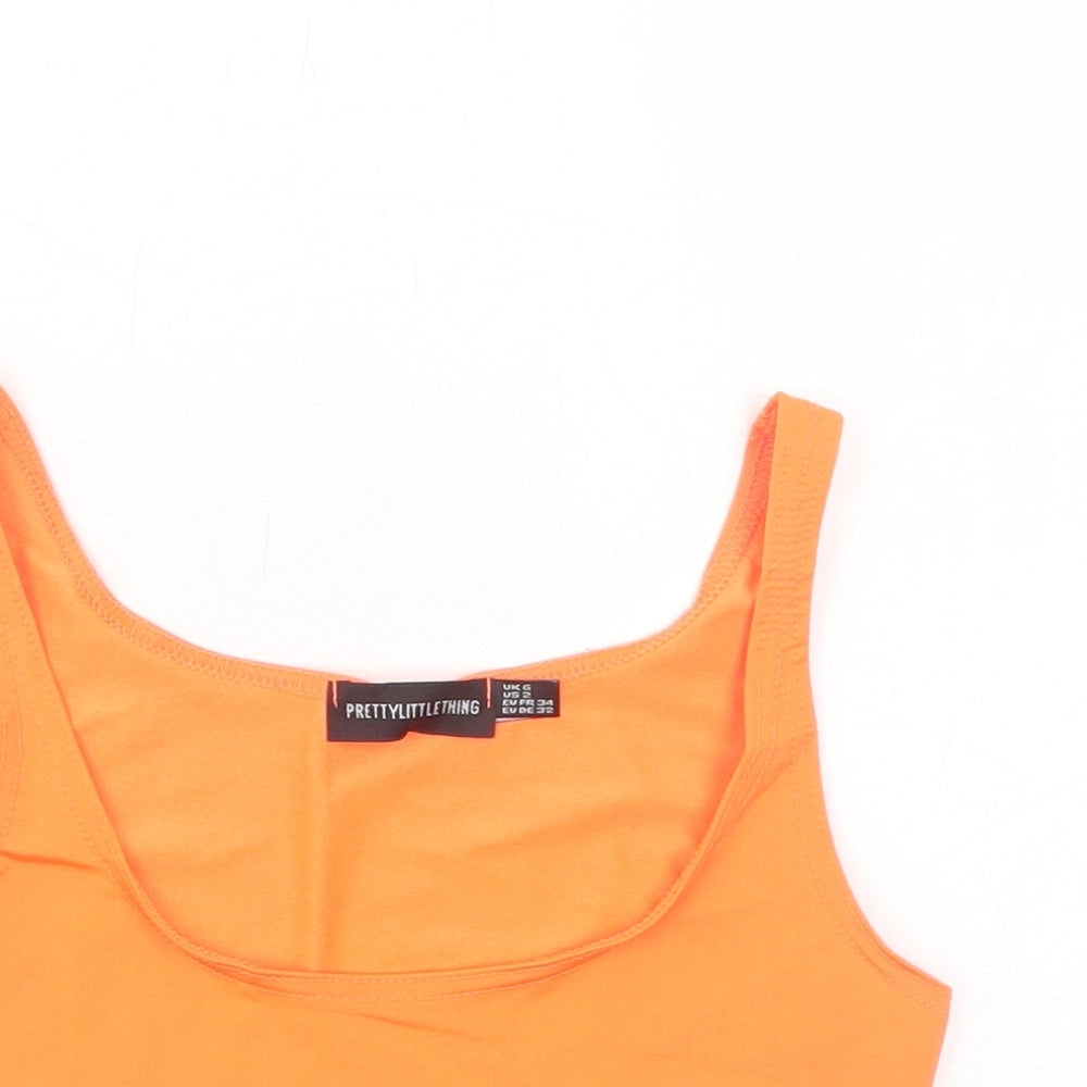 PRETTYLITTLETHING Womens Orange Polyester Cropped Tank Size 6 Scoop Neck