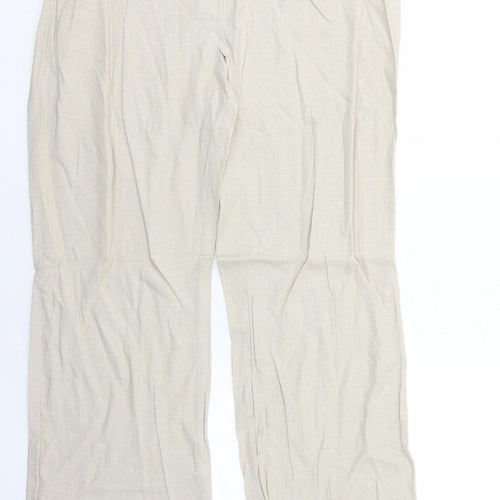 Marks and Spencer Womens Beige Linen Trousers Size 18 Regular Zip