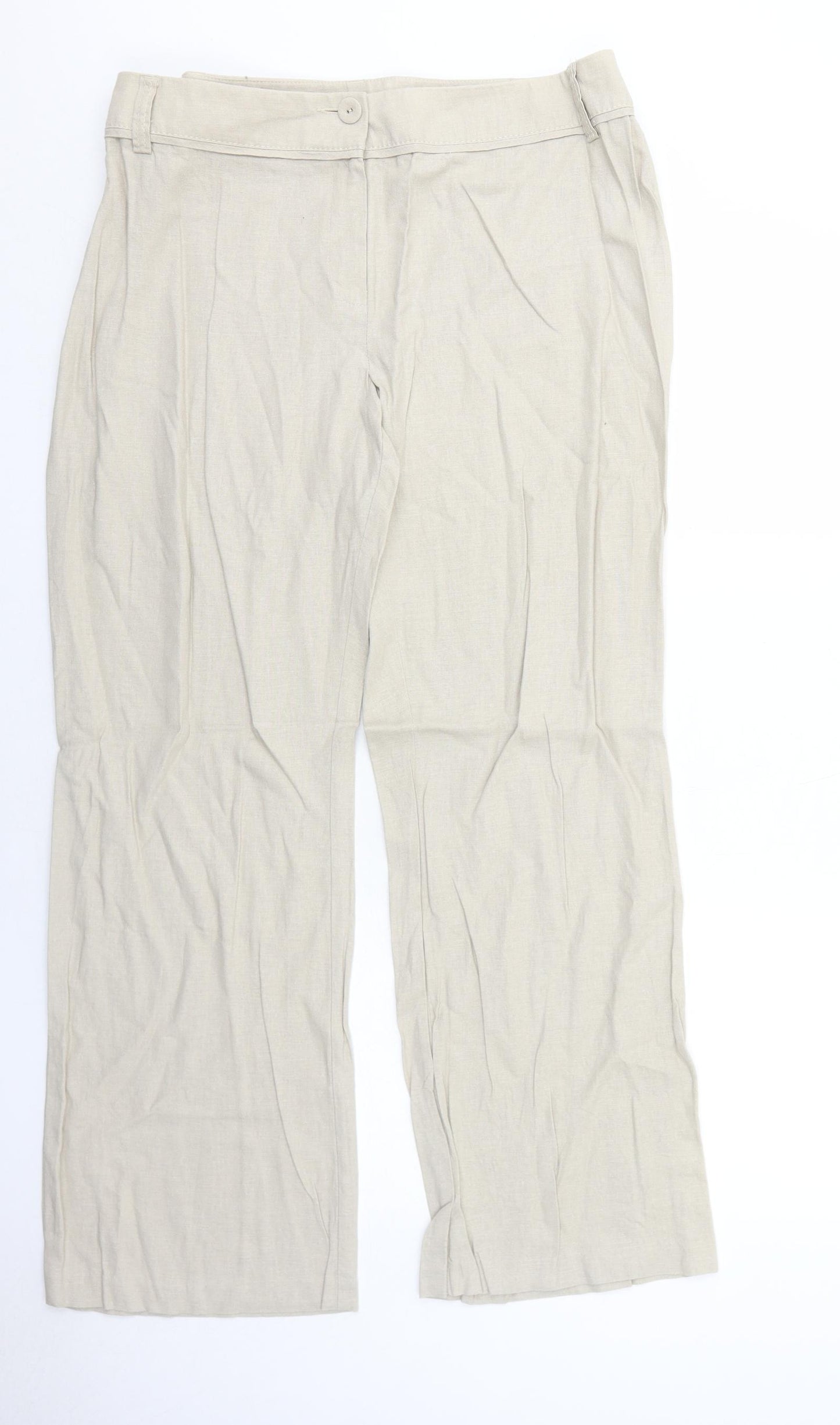Marks and Spencer Womens Beige Linen Trousers Size 18 Regular Zip