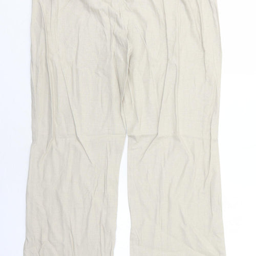 Marks and Spencer Womens Beige Linen Trousers Size 18 Regular Zip