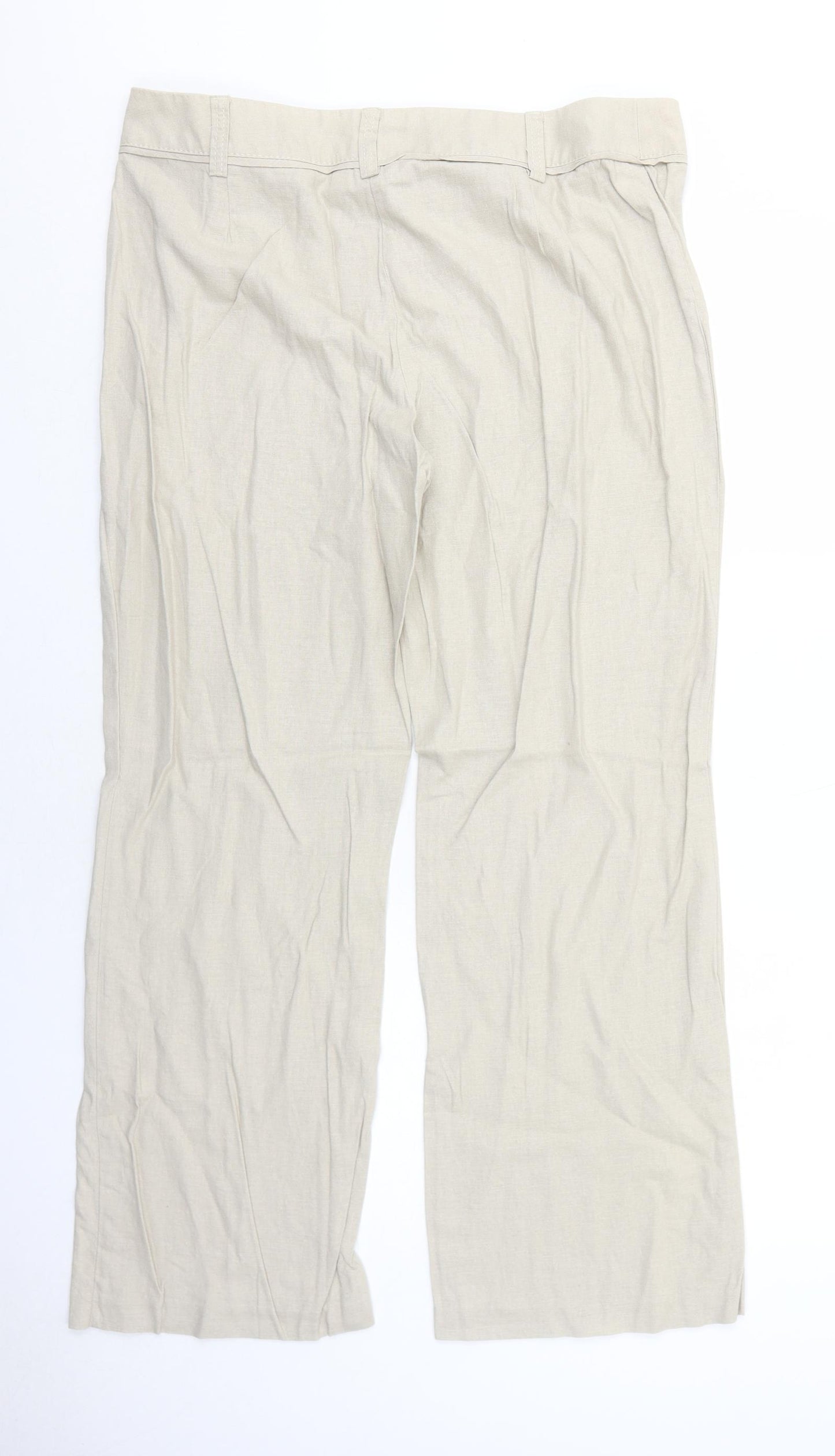 Marks and Spencer Womens Beige Linen Trousers Size 18 Regular Zip