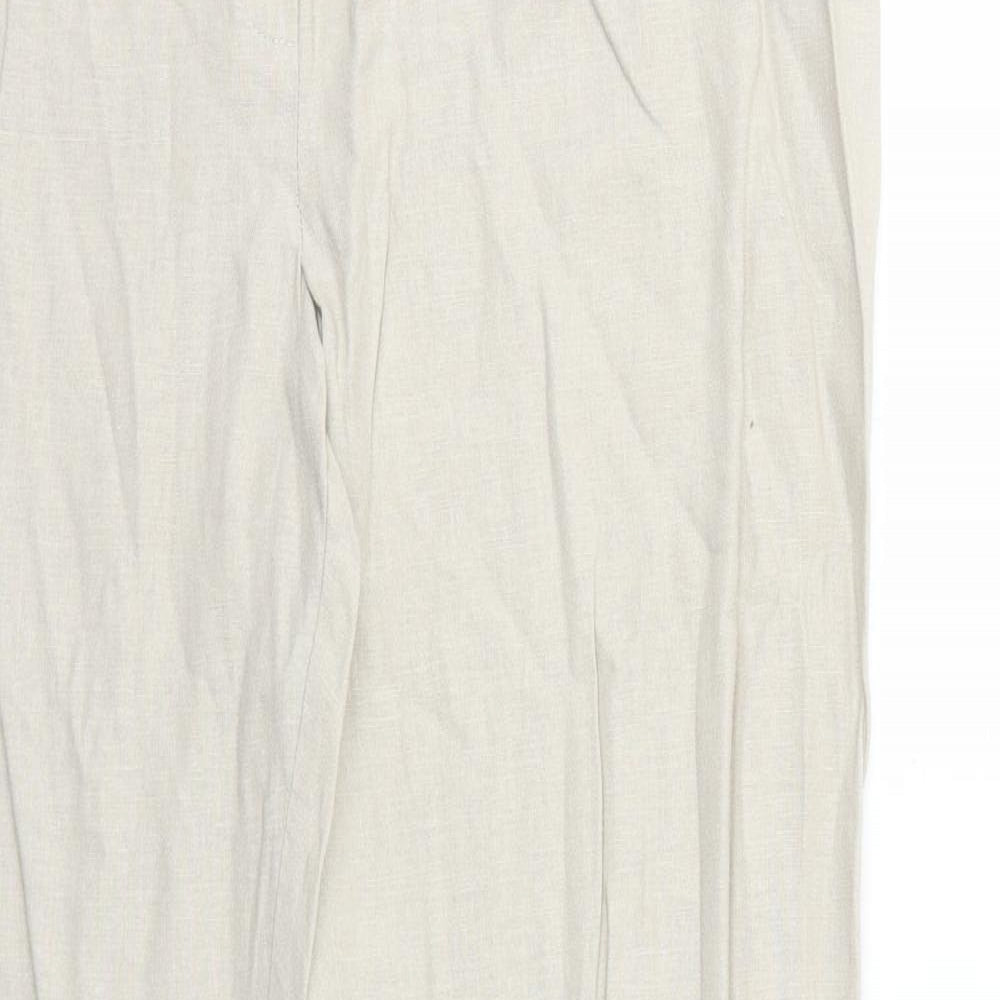 Marks and Spencer Womens Beige Linen Trousers Size 18 Regular Zip