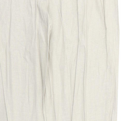 Marks and Spencer Womens Beige Linen Trousers Size 18 Regular Zip