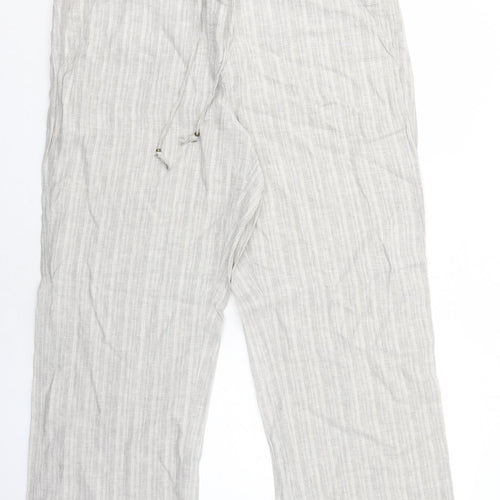 Marks and Spencer Womens Grey Striped Cotton Trousers Size 18 Regular Drawstring