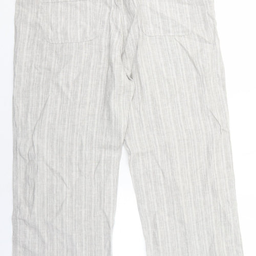Marks and Spencer Womens Grey Striped Cotton Trousers Size 18 Regular Drawstring