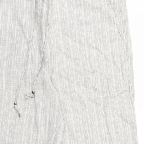 Marks and Spencer Womens Grey Striped Cotton Trousers Size 18 Regular Drawstring
