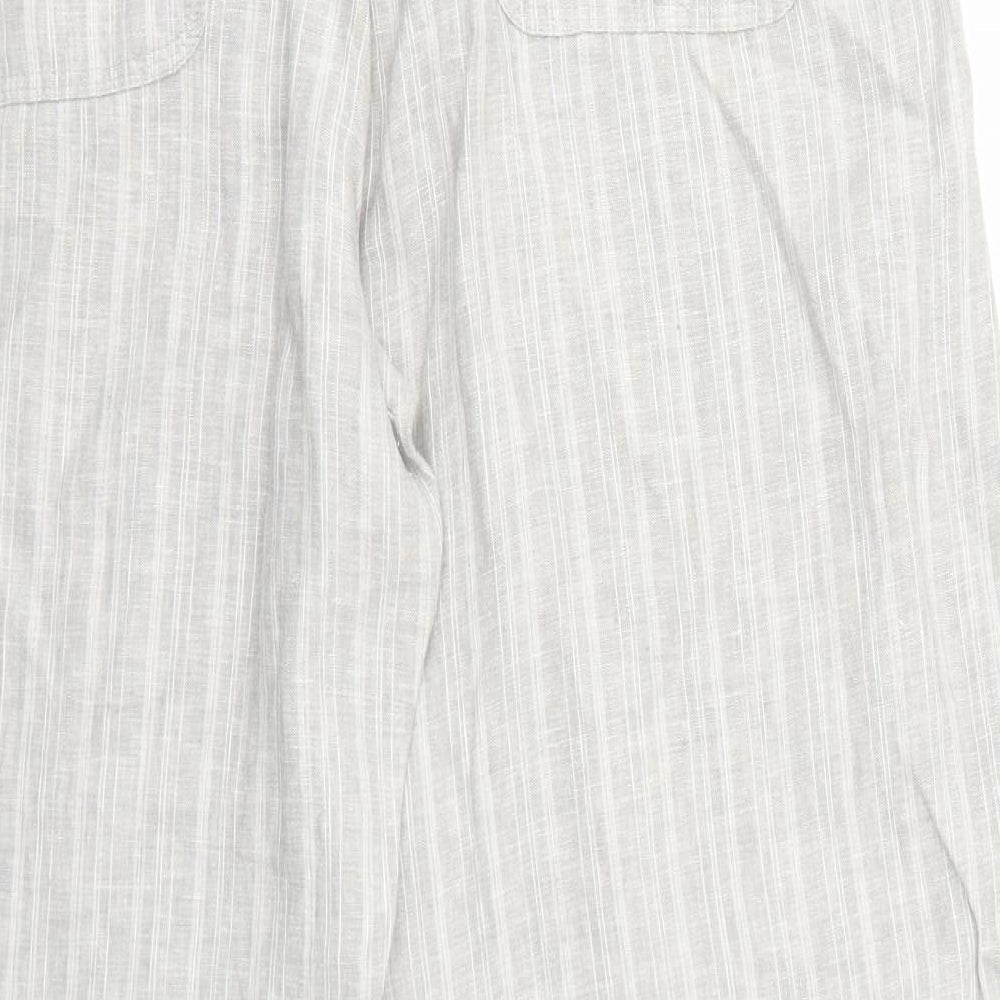 Marks and Spencer Womens Grey Striped Cotton Trousers Size 18 Regular Drawstring