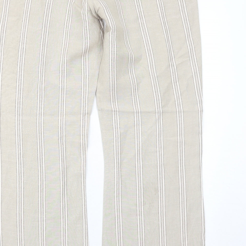 AMARANTO Womens Beige Striped Linen Trousers Size 18 Regular Zip