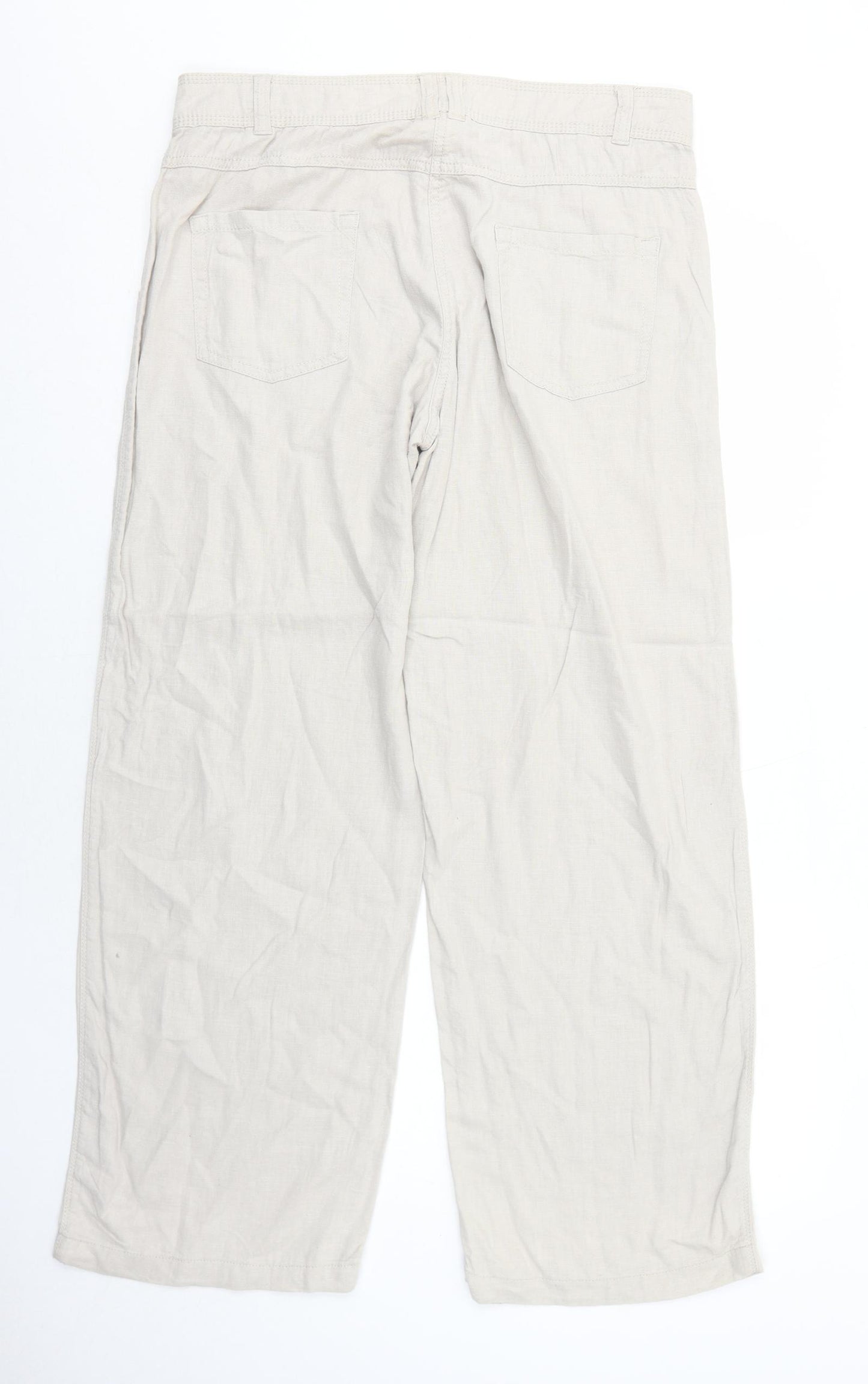 M&Co Womens Beige Linen Trousers Size 14 Regular Zip
